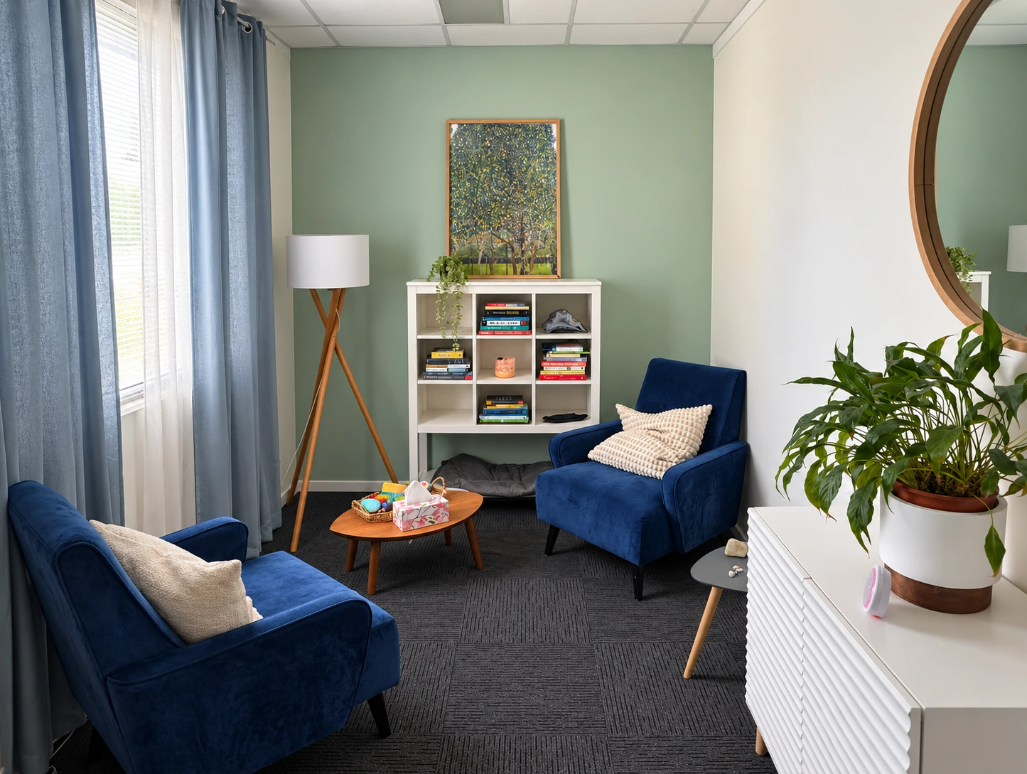 Malak’s warm, softly lit therapy room in Alexandria, Sydney.